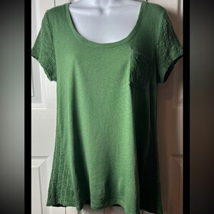 Anthropologie PAPER LOCKET Sweater Tee Shirt Green Mixed Media Short Medium